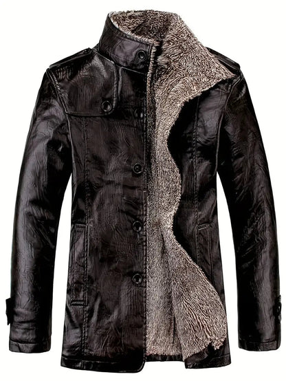 Cálida chaqueta de cuero con lana para hombre | Perfecta para actividades al aire libre