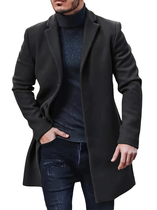 Elegante chaqueta de invierno de largo medio y botonadura sencilla para hombre | Ideal para el invierno