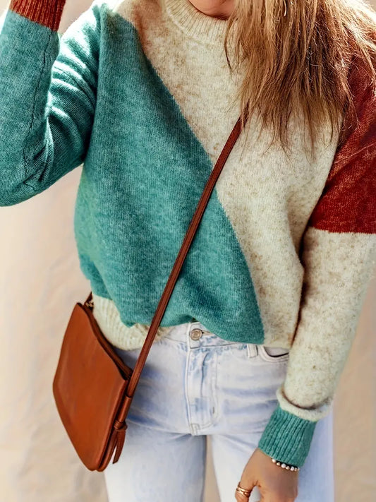 Nina | Jersey verde de mujer con diseño de bloques de color