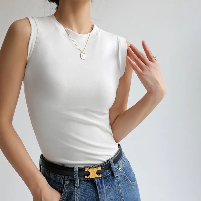 Lena - Camiseta de tirantes sin mangas y cuello redondo para mujer