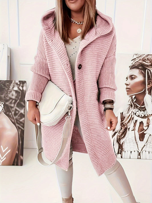 Chaqueta casual de lana con capucha hasta la rodilla para mujer | Perfecta para días informales