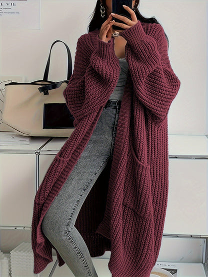 Chaqueta casual larga de lana con bolsillos cosidos para mujer | Perfecta para el día a día
