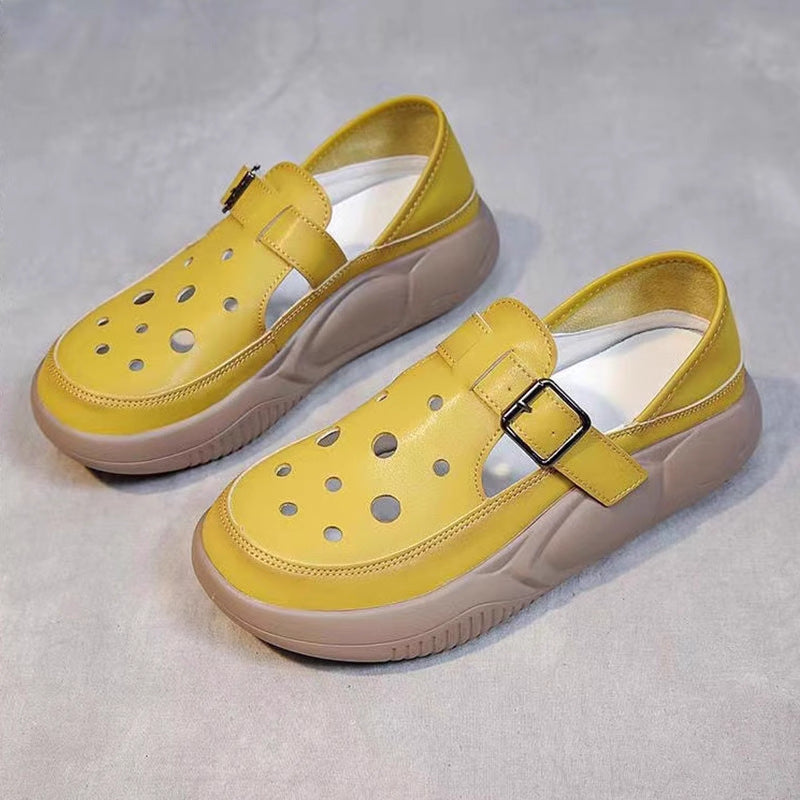 Damskie Płaskie Buty Z Wycięciami Na Platformie