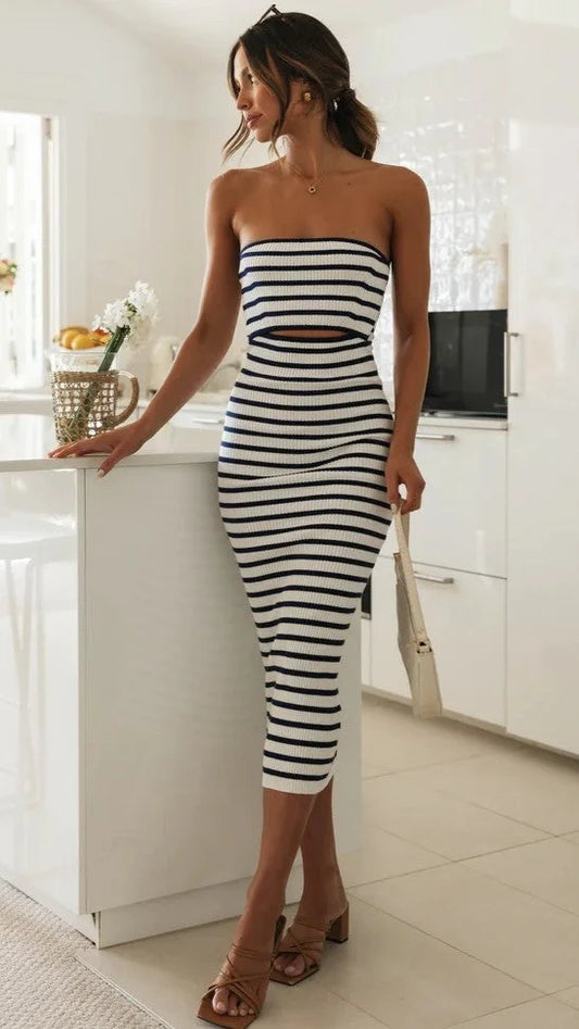 Midi bandeau vestido de punto azul marino
