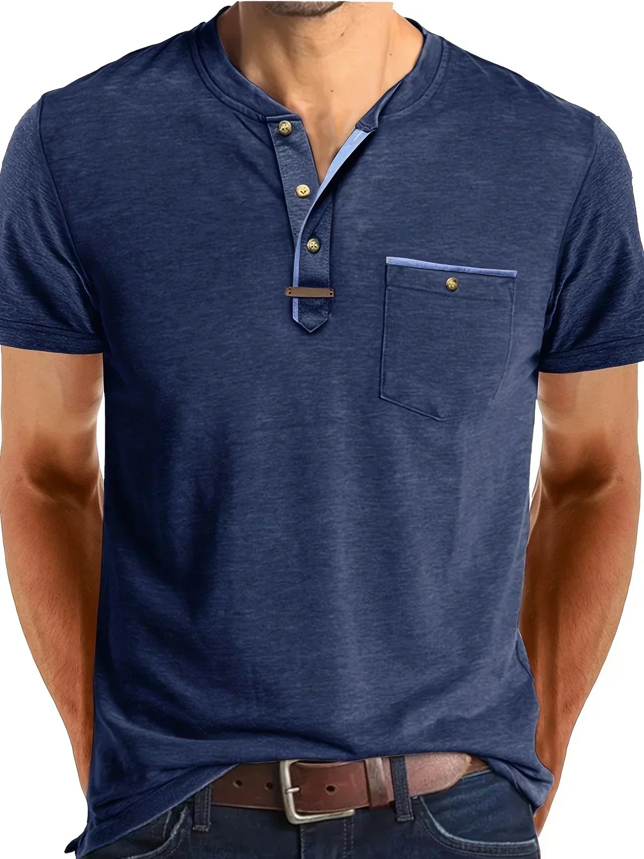 Męska Koszulka Henley Guzikami