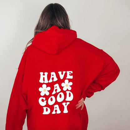 Heidi fashion | Sudadera oversize casual con capucha y estampado "Have A Good Day" y bolso perfecta para otoño/invierno