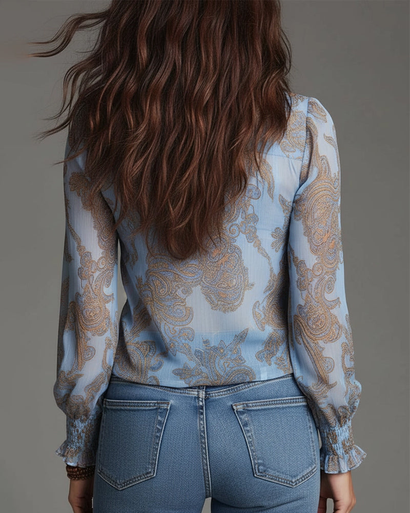 Damska Bluzka z Falbaną i Dekoltem V