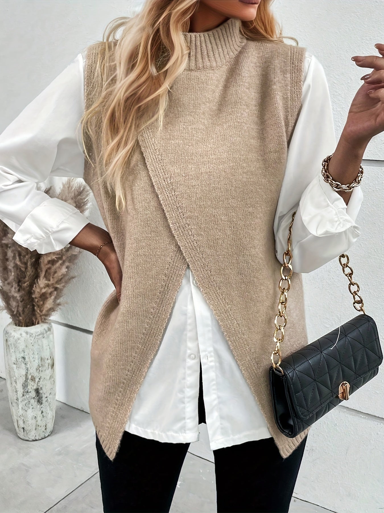 Selene Estilo Sweatervest Beige Mujer