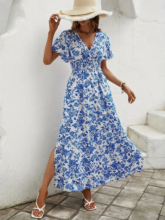 Elegante vestido maxi con estampado floral