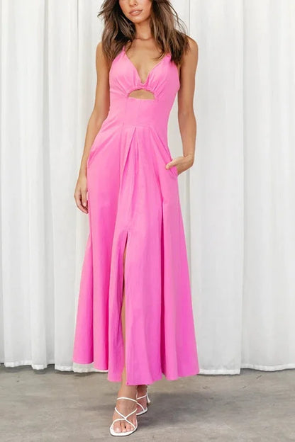 Maxi vestido con espalda abierta y escote en V