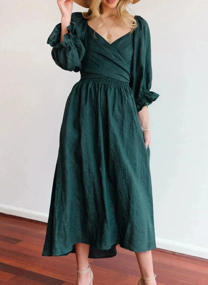 Elegantes vestidos de línea A con escote cuadrado y volantes fijos