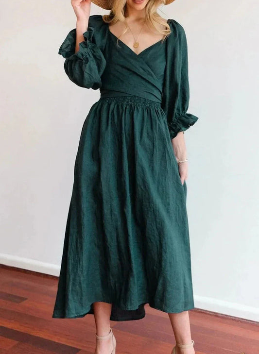 Elegantes vestidos de línea A con escote cuadrado y volantes fijos