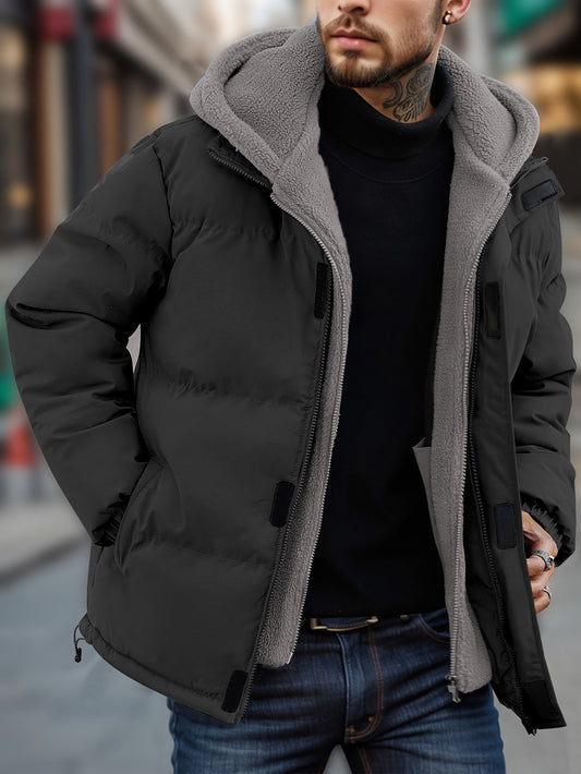 Cálido grueso con capucha sin cremallera de imitación de dos piezas chaqueta de invierno para los hombres | Perfecto para actividades al aire libre