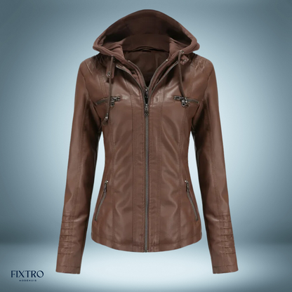 Lyra | Chaqueta de cuero con capucha para mujer, elegante y cómoda