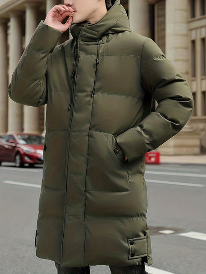 Cálida chaqueta de invierno con capucha de longitud media para hombre | Perfecta para actividades al aire libre