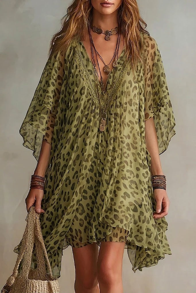 Damska Sukienka Kaftan W Panterkę