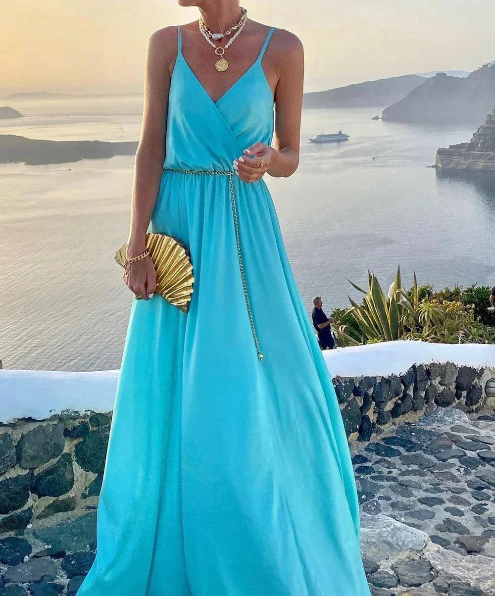 Vestido maxi colorido con escote