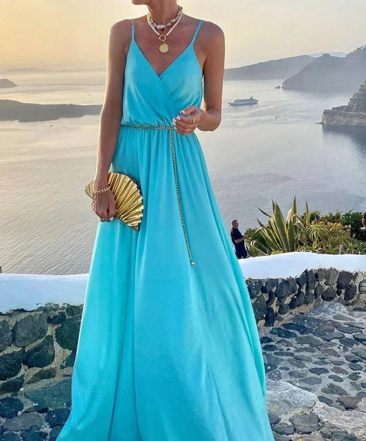Vestido maxi colorido con escote