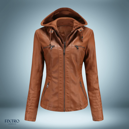 Lyra | Chaqueta de cuero con capucha para mujer, elegante y cómoda