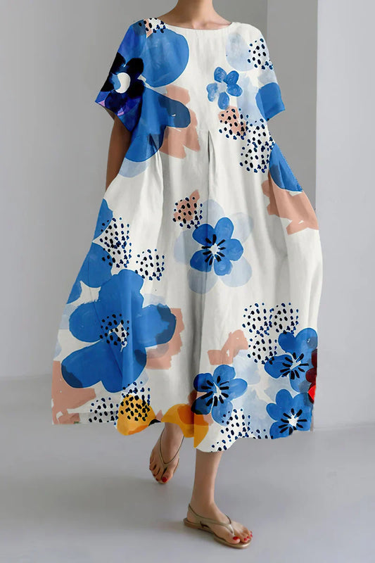 Maxi vestido plisado con escote redondo