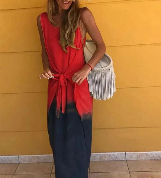 Elegante vestido bicolor sin mangas