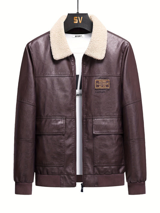 Chaqueta de invierno casual de forro polar de piel vegana para hombre | Ideal para otoño/invierno