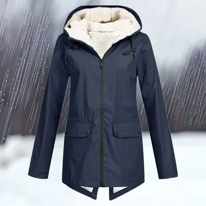Chaqueta cortaviento e impermeable lisa con capucha y engrosamiento