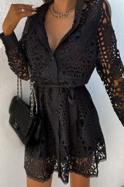 Mujeres vestido de fiesta con cuello en V mangas largas de encaje Festival Outfits