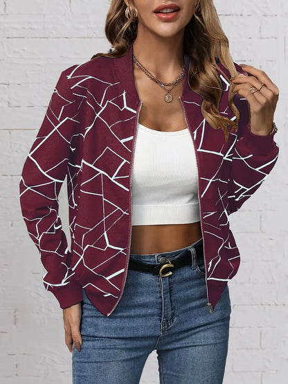 Sarah | chaqueta bomber con estampado geométrico y cremallera