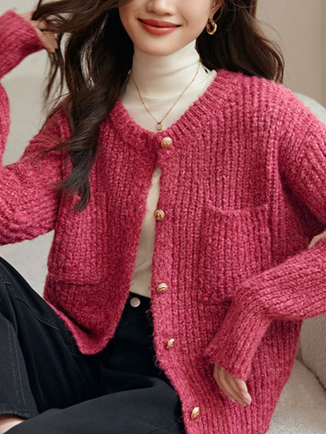 Danelle Cardigan | Cárdigan de punto con cuello redondo holgado