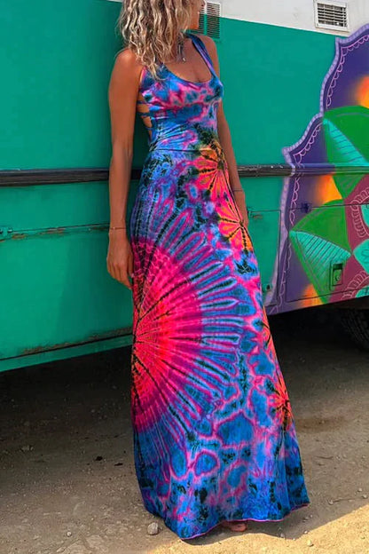 Layiah - Maxi vestido con encaje y estampado Tie-Dye