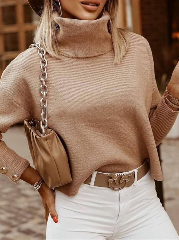 Jersey de invierno para mujer con botones finos y cuello alto