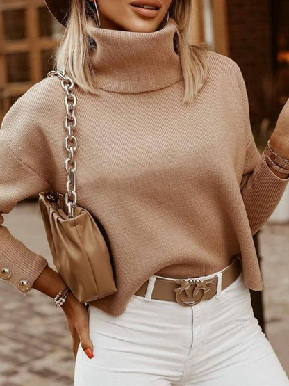 Jersey de invierno para mujer con botones finos y cuello alto