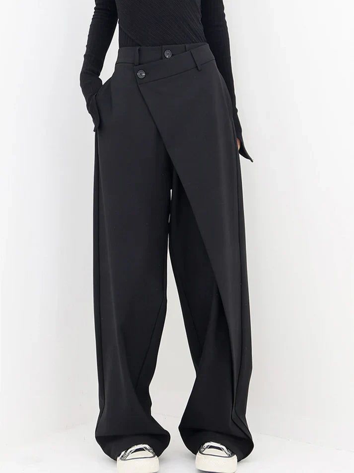 Versátiles pantalones anchos asimétricos para mujer