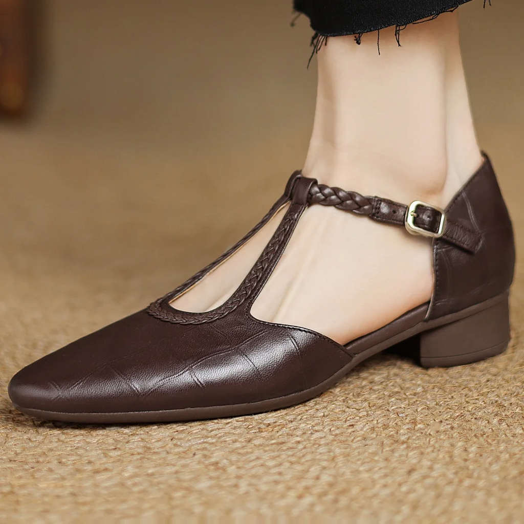Damskie Baleriny T-Strap Szpic Płaskie