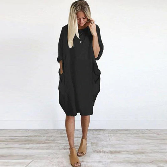 vestido liso con escote redondo