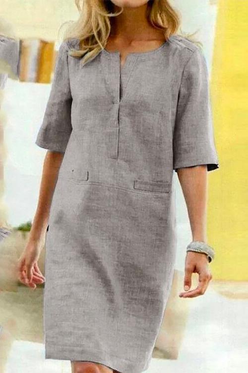 Kathy vestido recto de lino y algodón con medias mangas