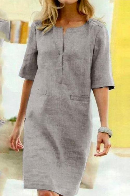 Kathy vestido recto de lino y algodón con medias mangas