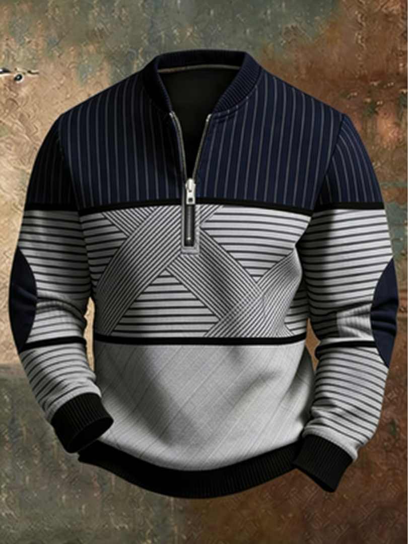 Męska Bluza Quarter Zip w Paski Color Block