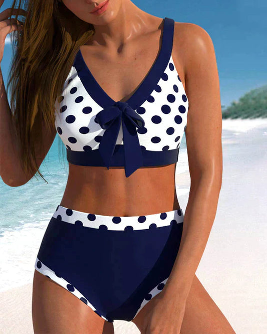 Bikinis de cintura alta Patchwork Polka Dot
