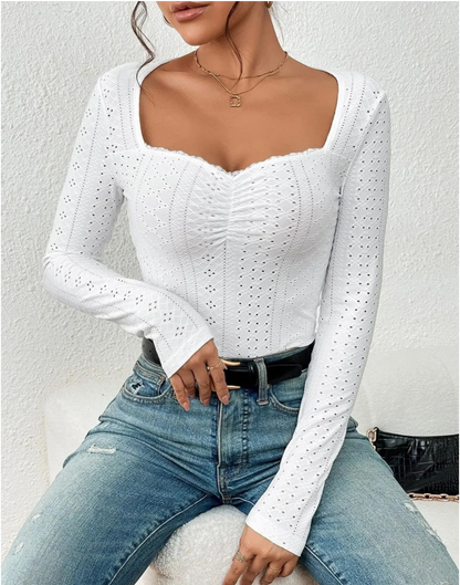 Yara | Top bordado de moda de manga larga