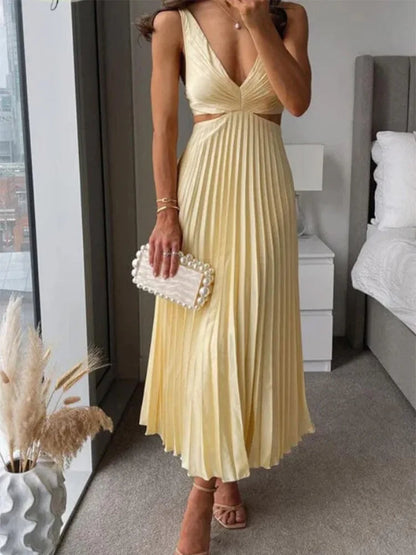 Elegante vestido sin mangas con espalda abierta y elegante sofisticación para ocasiones con clima cálido