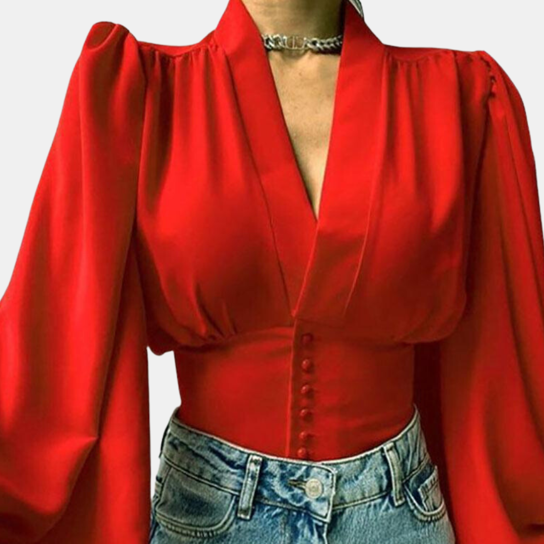 Alondra | Blusa de moda con mangas abullonadas y escote en V
