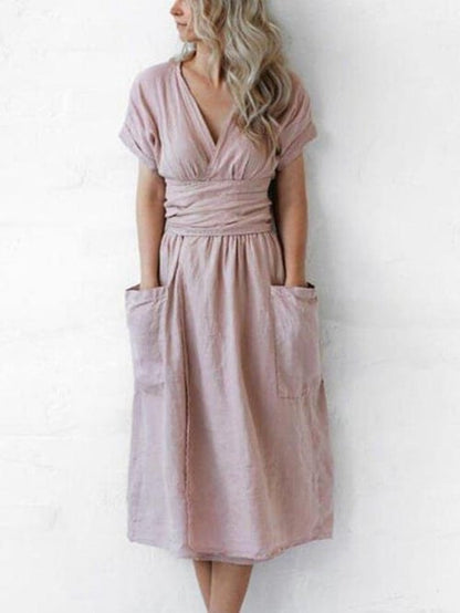 Women's plain casual strapless dress color liso