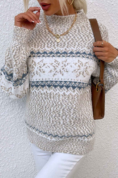 Elegante jersey con motivo de copo de nieve y cuello en contraste
