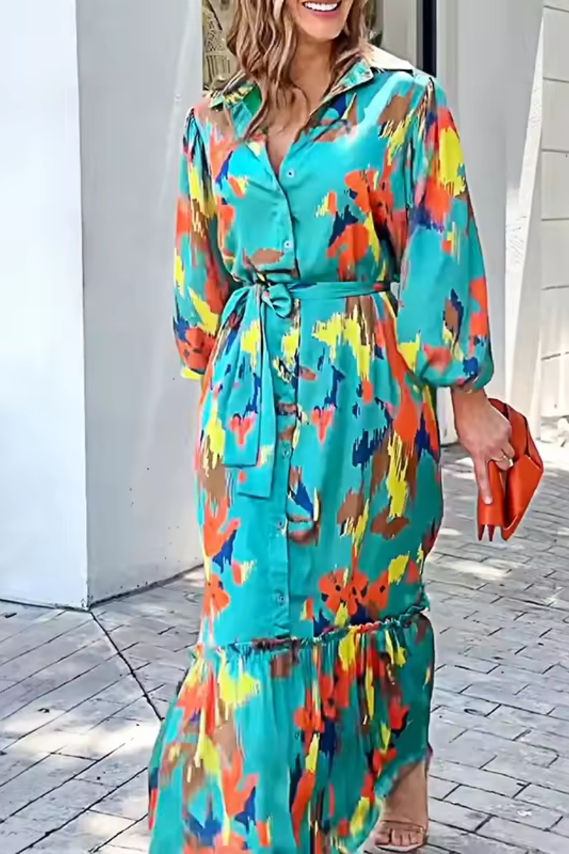 Celeste | Vestido largo estampado de mujer