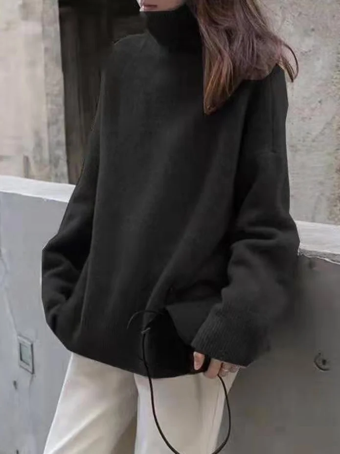 Jersey liso de cuello alto, corte relajado