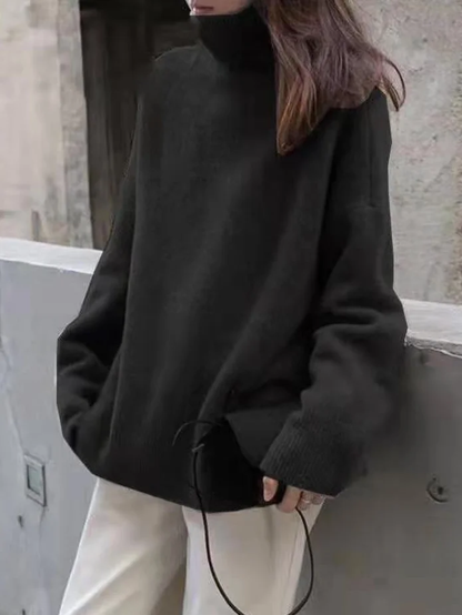 Jersey liso de cuello alto, corte relajado