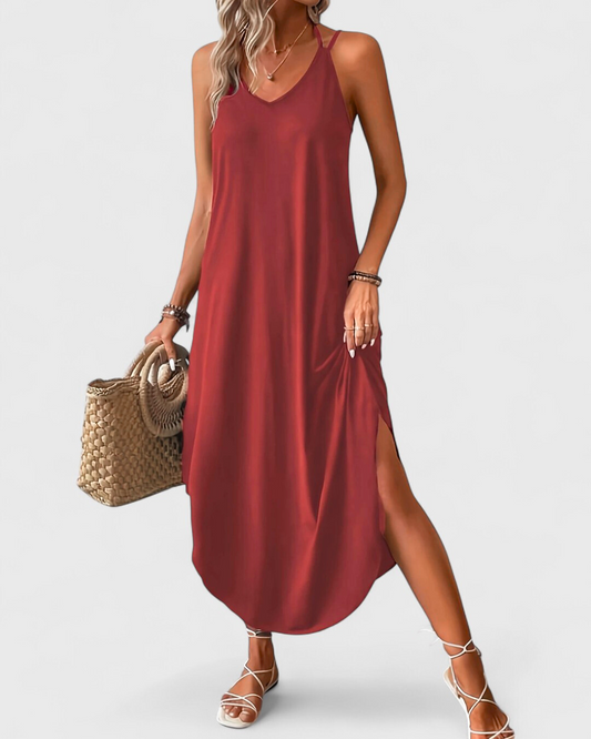 Vestido largo fluido con tirantes finos para uso diario