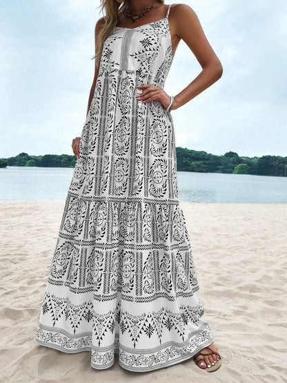 Tropical Vibes: vestido de mujer con dobladillo ribeteado y estampado vegetal